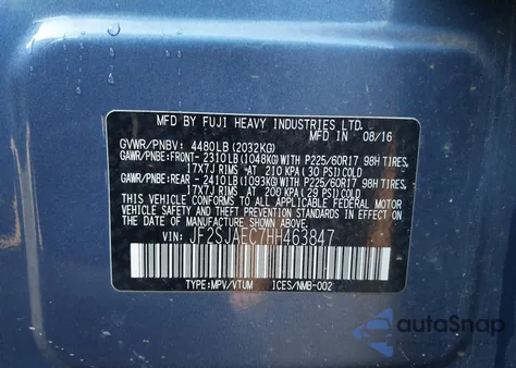 2017 Subaru Forester 2.5I Premium из США, поврежденный, VIN JF2SJAEC7HH463847